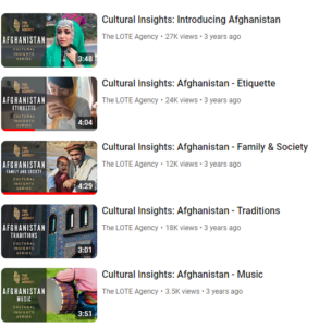 Videos on learning the basic of Afghan culture.